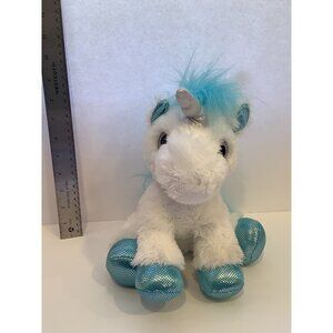 Aurora Sparkle Tales Snowbelle Unicorn Plush Stuffed Animal White With Blue Fur